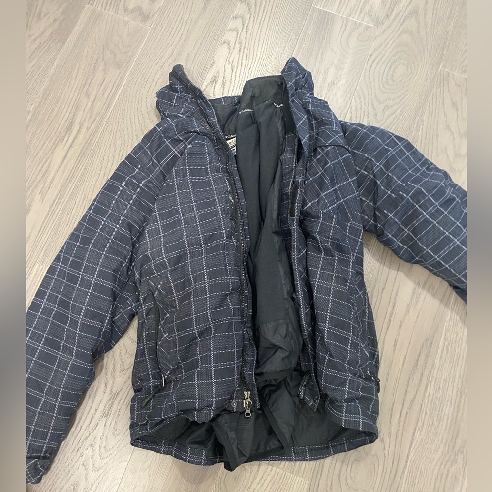 Men’s Columbia Black and Gray Plaid Puffer Winter Jacket Coat Size Small
